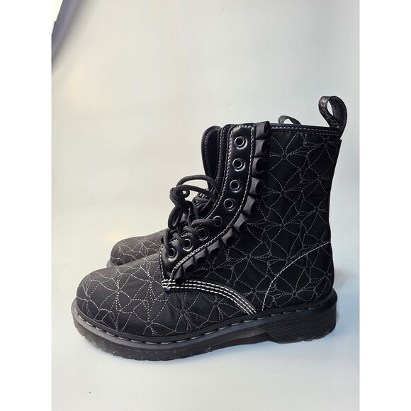 Dr. Martens 1460 Frill Boots Women New BLACK Dr. Martens 1460 Frill Black Ruffle Bow Lace Up Boots Women\'s Size 10